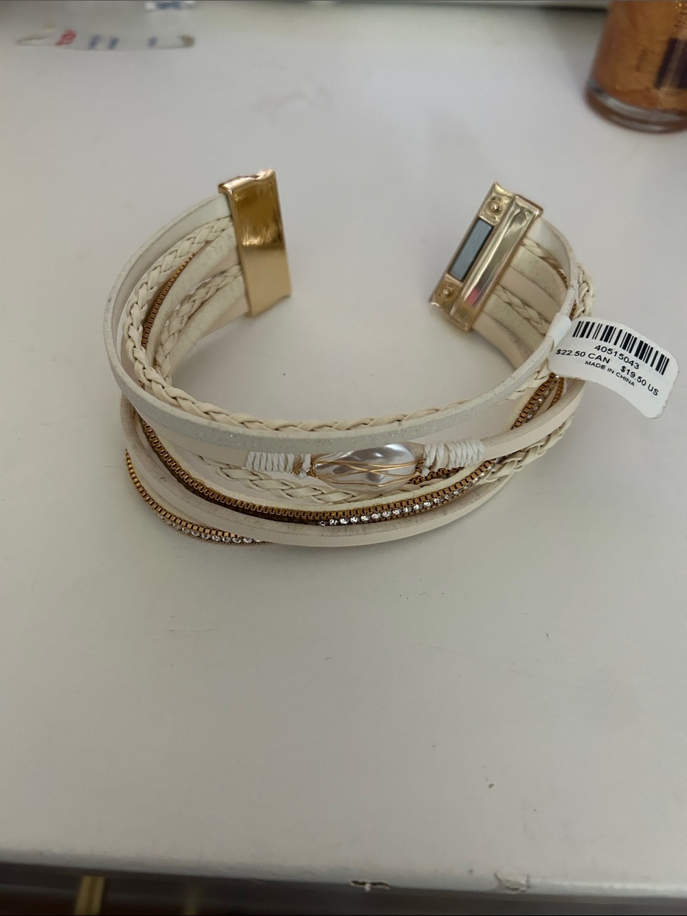 torrid White Multi-Row Cuff Bracelet with Gold Accents